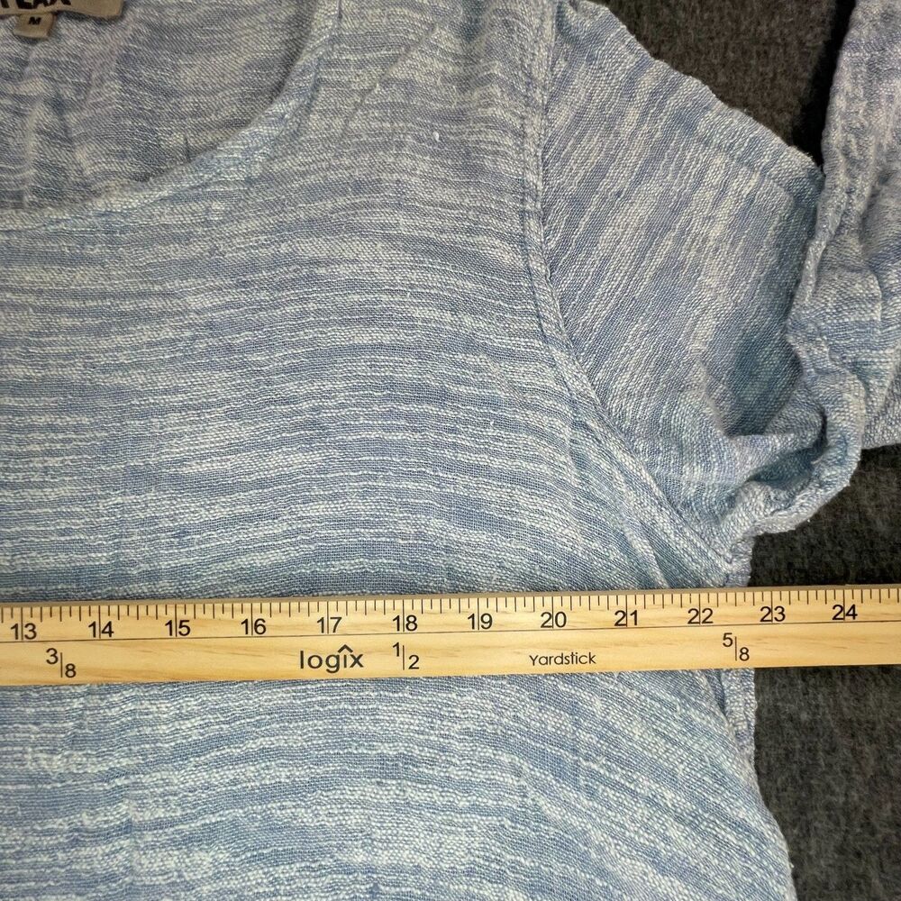 FLAX Size Medium Blue White Space Dye Linen Top 3/4 Sleeve Lagenlook Coastal - Picture 5 of 11
